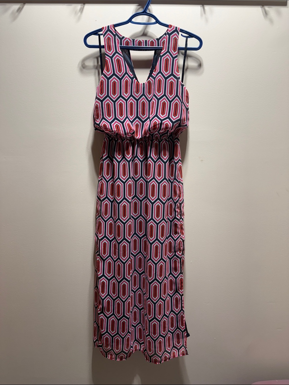 Banana Republic Sleeveless Geometric Maxi Dress in Pink and Navy